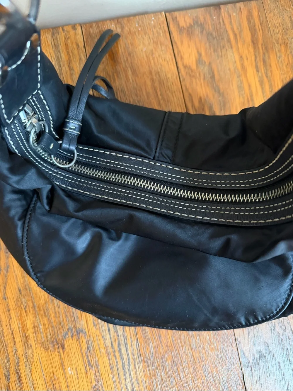 Coach 1891 Purse Nylon Hobo Bag Blue Liner Vintage Y2k Black Leather Trims